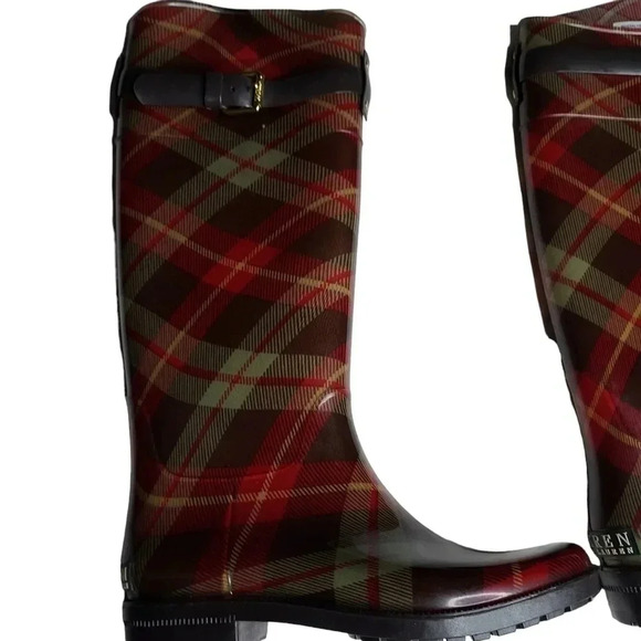 Lauren Ralph Lauren Plaid Rossalyn II Knee High PVC Rain Boots 6B - Picture 4 of 14